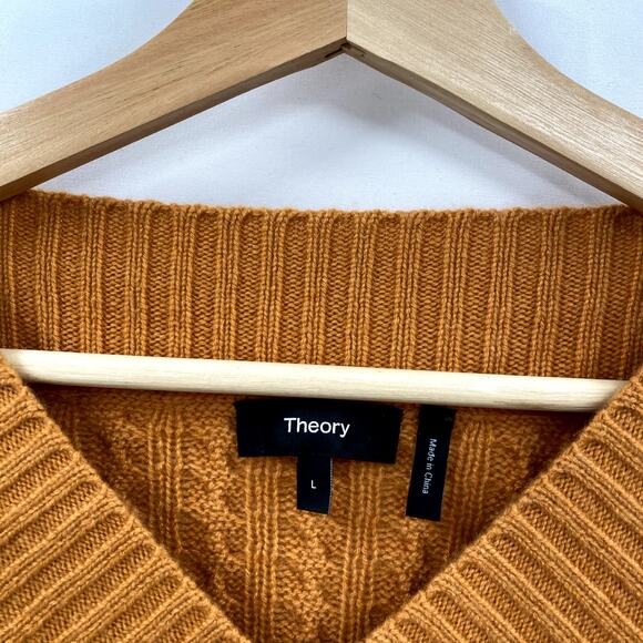 Theory orange textured pullover cashmere cable knit sweater - Picture 4 of 6
